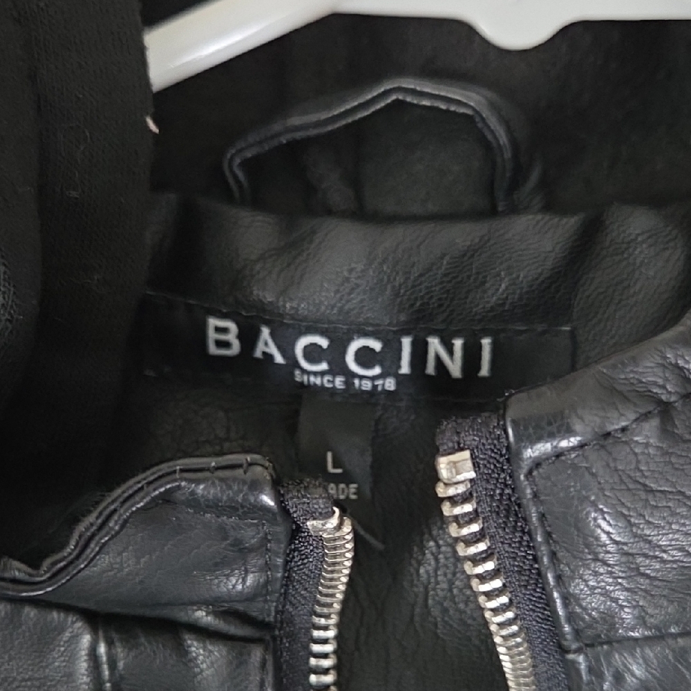 Baccini Black Leather Hooded Jacket - Picture 2 of 3